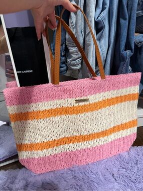 Kopari Striped Pink & Orange Woven Tote beach bag